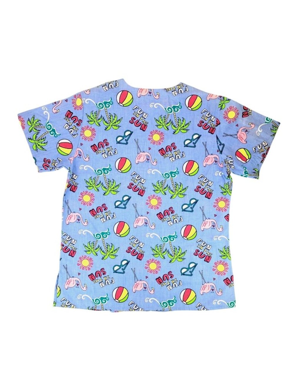 Carol's Scrubs Fun In The Sun Beach Scrub Top Flamingo Palm Tree Women Medium - Picture 2 of 10